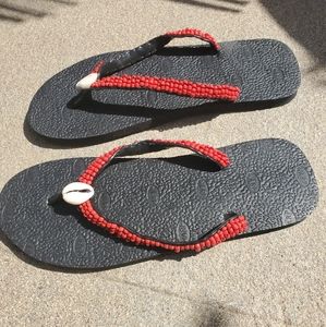 Beaded Cowrie Shell Flip Flops